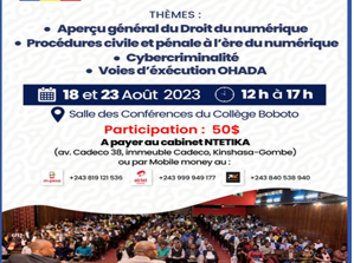 RDC : le Cabinet Ntetika SCP organise une session annuelle de formation sur le droit du numérique et le droit OHADA