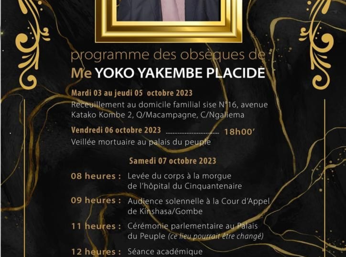 Feu Me Jean-Placide Yoko Yakembe le programme des obsèques